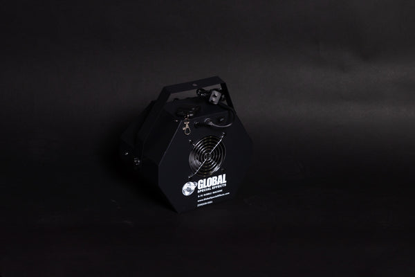 B-70 Bubble Machine by Global Special Effects, rear view with Global logo